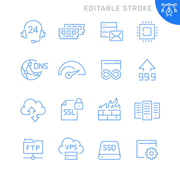 Hosting related icons. Editable stroke. Thin vector icon set