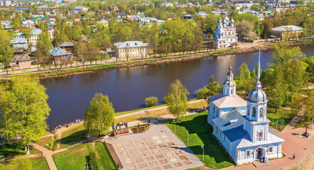 Fototapeta premium View from above. Volga river embankment in the city of Vologda