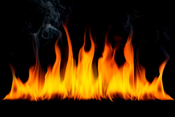 The surface of the fire and the burning smoke are hot on a black background.