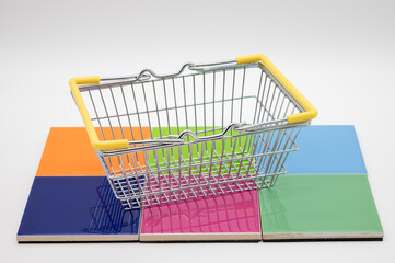 shopping cart on colored pads