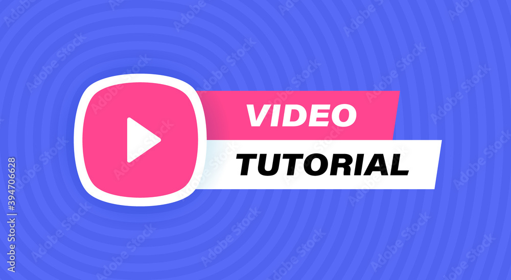 Poster video tutorial badge design with play button isolated on geometric background in blue colors. modern