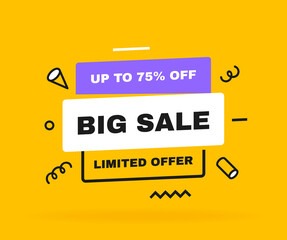 Big sale banner design with geometric elements. Limited offer up to 75 percent off. Banners template design for business, promotion, sale and advertising. Vector illustration