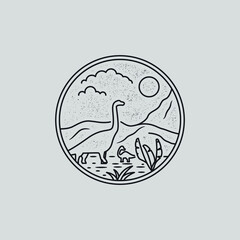 vector of dinosaur brontosaurus in the valley mono line illustration.