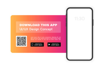 Download this app advertising banner. App for mobile phone. Phone mockup template for your application. Vector illustration