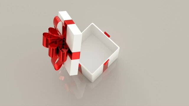 Gift boxes opening. Animation of 4 different Christmas gifts with nice ribbons opening. 3d rendering