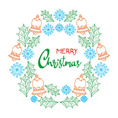 happy merry christmas lettering card with set icons circular frame vector illustration design