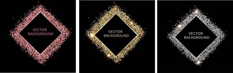 Sparkle dust on black background. Set of vector abstract backgrounds. For social media posts, mobile apps, banners design and web/internet. Glitter style. Vector set.