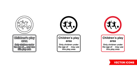 Naklejka premium Childrens play area community safety notice sign icon of 3 types color, black and white, outline. Isolated vector sign symbol.