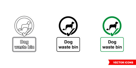 Dog waste bin community safety notice sign icon of 3 types color, black and white, outline. Isolated vector sign symbol.