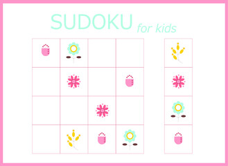 sudoku for kids. Sudoku. Children's puzzles. Educational game for children. colored flowers