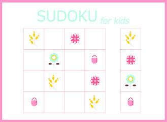 sudoku for kids. Sudoku. Children's puzzles. Educational game for children. colored flowers
