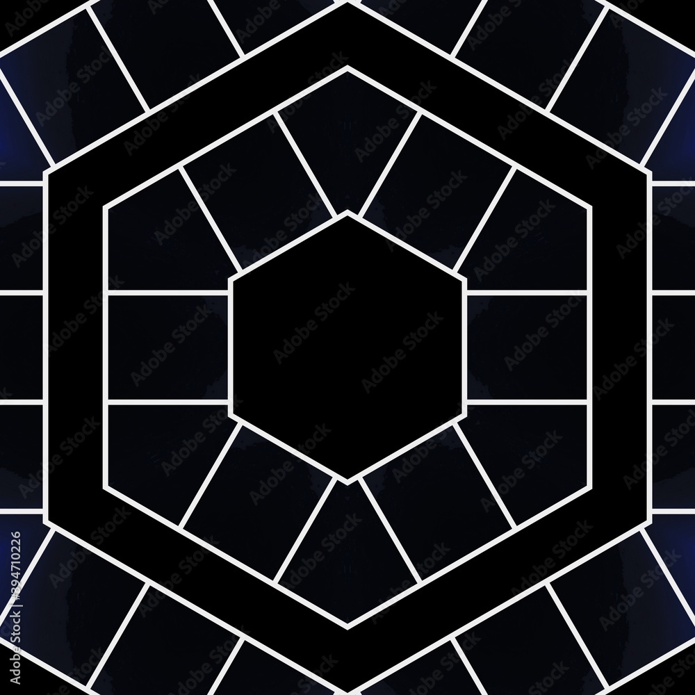 Poster white hexagonal geometrical patterns on a jet black background