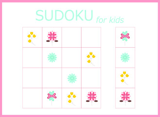 sudoku for kids. Sudoku. Children's puzzles. Educational game for children. colored flowers