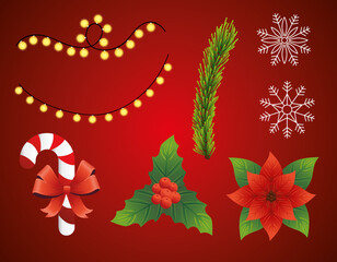 Naklejka na ściany i meble happy merry christmas card with bundle set icons vector illustration design