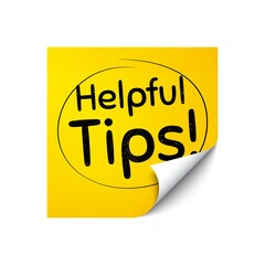 Helpful tips symbol. Sticker note with offer message. Education faq sign. Help assistance. Yellow sticker banner. Helpful tips badge shape. Post note. Adhesive offer paper sheet. Vector