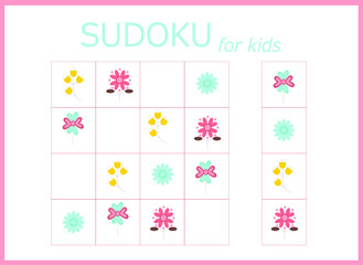 sudoku for kids. Sudoku. Children's puzzles. Educational game for children. colored flowers