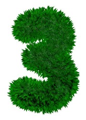 3d rendering leaves english alphabet font. Decorative nature plant letters. Ecology concept