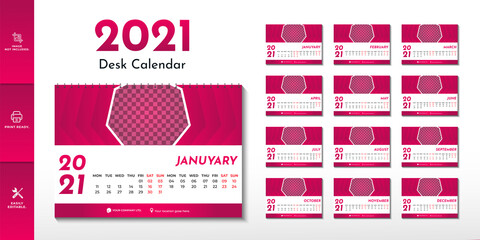 Desk Calendar 2021 Template design, desk calendar design set