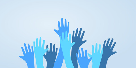Colorful up hands. Charity teamwork vector concept illustration