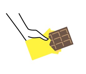 hand holding chocolate. vector illustration