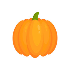 Pumpkin cartoon vegetable icon.  Halloween symbol. Healthy farm food concept. Vector illustration isolated on white.
