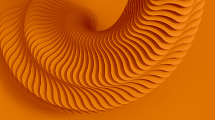 Orange abstract three-dimensional texture of the plurality of circular treads a twisting spiral. 3D illustration