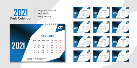 Abstract elegant 2021 desk calendar Template design, abstract minimal New year Calendar