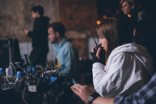 Director at work on the set. The director works with a group