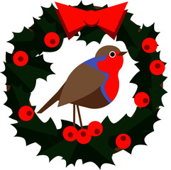 Robin redbreast Christmas wreath greetings 