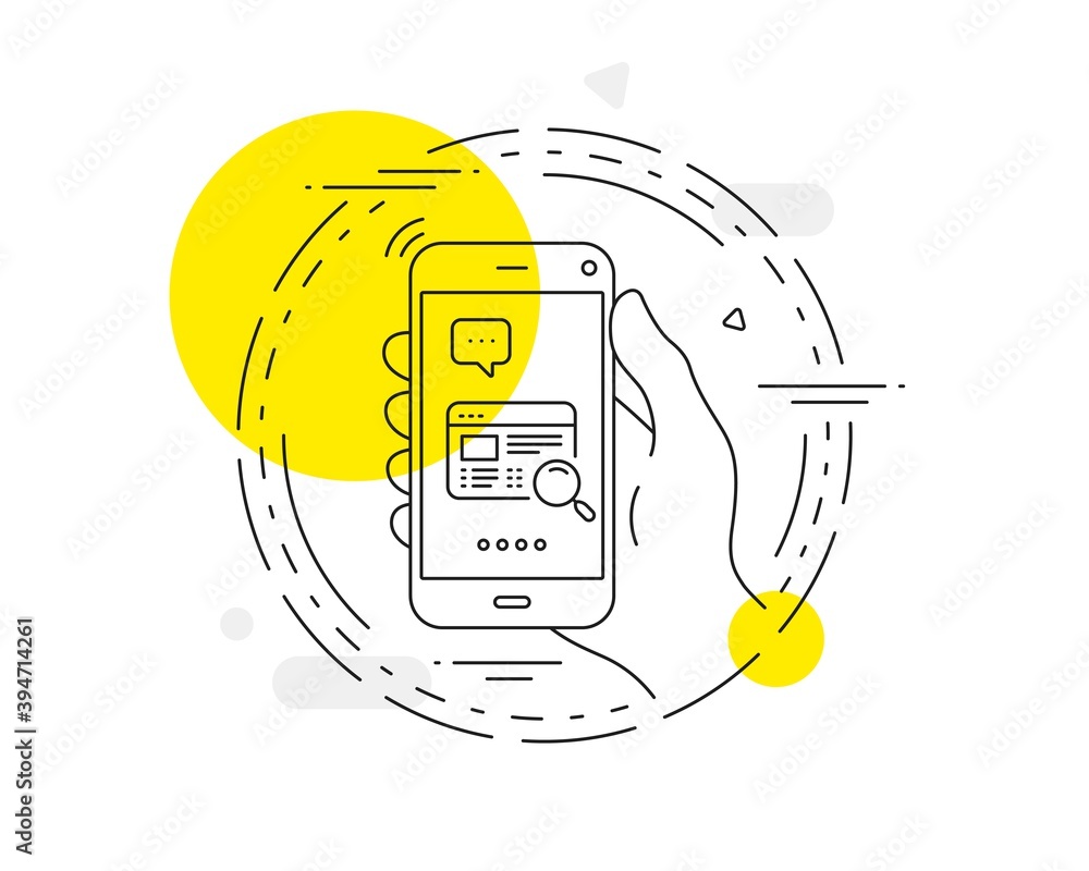 Poster website search line icon. mobile phone vector button. find internet page results sign. website searc