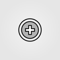 Medical cross icon in flat style. Plus sign, add icon, vector pharmacy design, addition button.