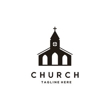 Church building architecture logo design. Religion, faith, belief icon or symbol. Vector illustration