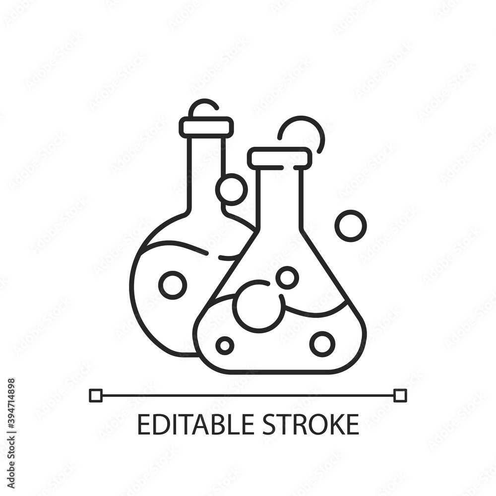 Poster flask linear icon. laboratory vessel and container. chemistry glassware for containing liquid. thin 