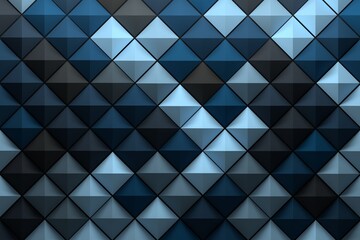 Pattern with low poly geometric pyramid tiles colored with random blue gray shades