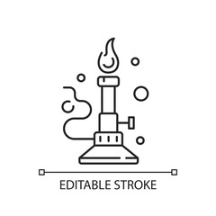 Bunsen burner linear icon. Laboratory instrument. Heating, sterilization and combustion materials. Thin line customizable illustration. Contour symbol. Vector isolated outline drawing. Editable stroke