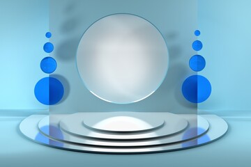 Template composition with circle blank space and blue glass mirror decor