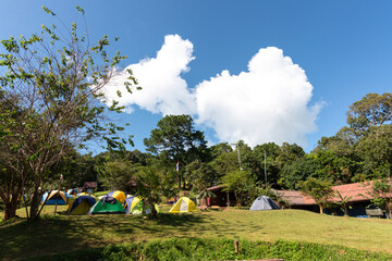 Sukhothai, Thailand - November 3 2020 : Camping area and tent at Khao Luang Sukhothai ...
