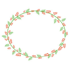 oval frame made of floral ornament with green leaves and red berries