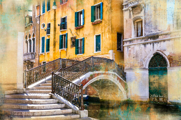 Fototapety  Wenecka ulica i kanały. Obraz artystyczny w malarstwie Wenecja, Włochy