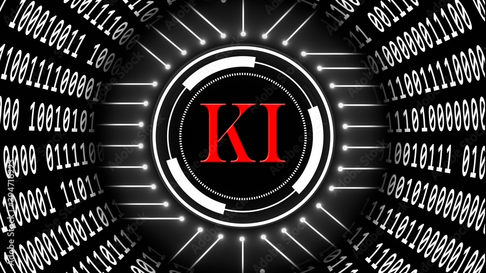 Poster ai - abstract artificial intelligence (in german ki - kuenstliche intelligenz) background - binary c