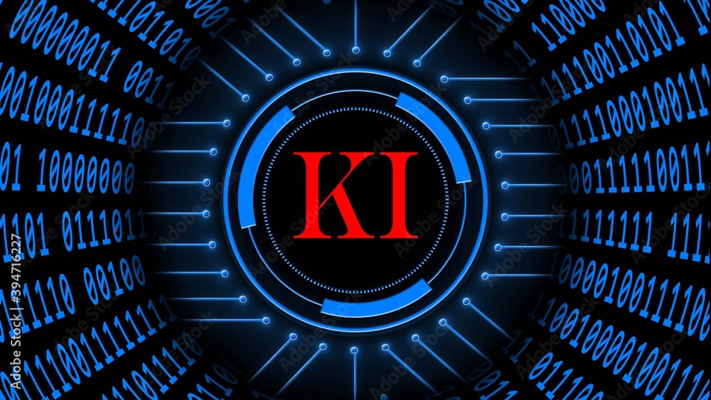 Poster ai - abstract artificial intelligence (in german ki - kuenstliche intelligenz) background in blue - 