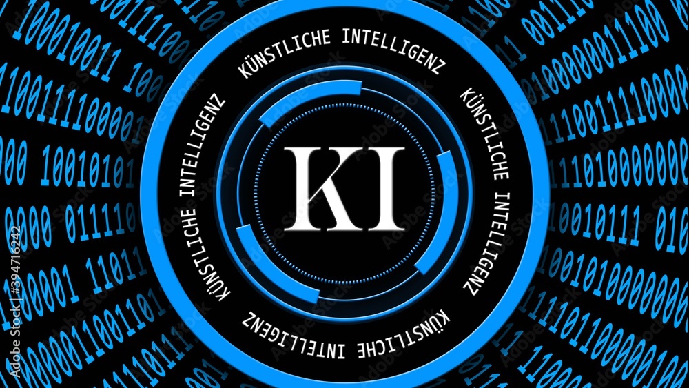 Poster ai - abstract artificial intelligence (in german ki - kuenstliche intelligenz) background in blue - 