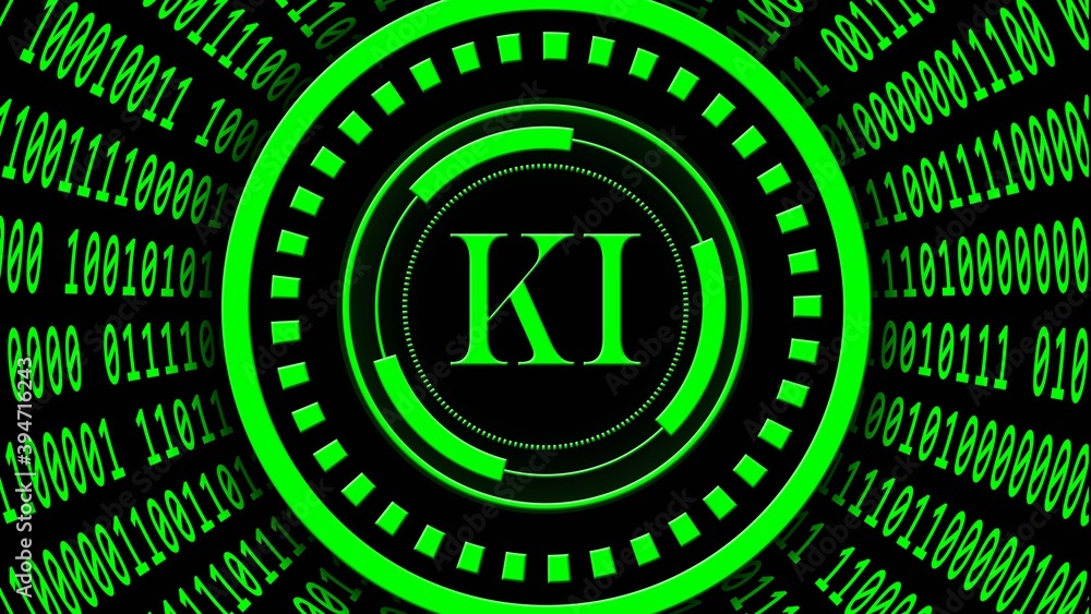 Poster ai - abstract artificial intelligence (in german ki - kuenstliche intelligenz) background in green -