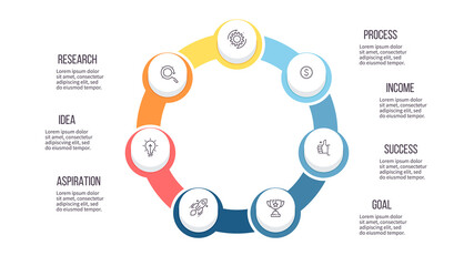 Business infographic. Chart with 7 steps, options. Vector template.