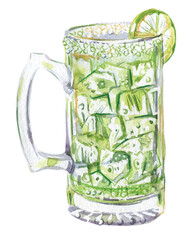 Lime juice and ice in glass cup for beer