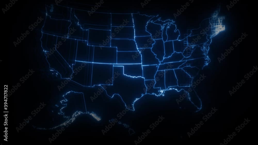 Wall mural usa american map cyber texture by states animation/ 4k animated simple and minimal cyber american ma