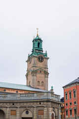 Fototapeta na wymiar Bell tower of Church of St. Nicholas (Storkyrkan), Stockholm, Sweden
