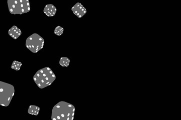 Gray flying dice on a dark background 3D illustration