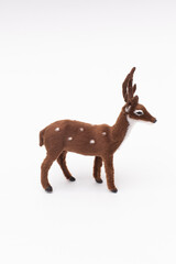 Brown deer with antlers on a white background