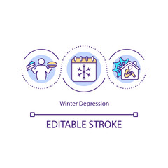 Fototapeta premium Winter depression concept icon. Seasonal mental problems. Unhappy life period. Sadness treatment idea thin line illustration. Vector isolated outline RGB color drawing. Editable stroke
